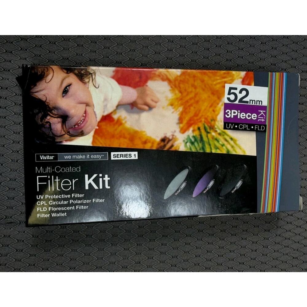 Vivitar 52mm UV, Circular Polarizer and FLD 3-piece Filter Kit NEW
